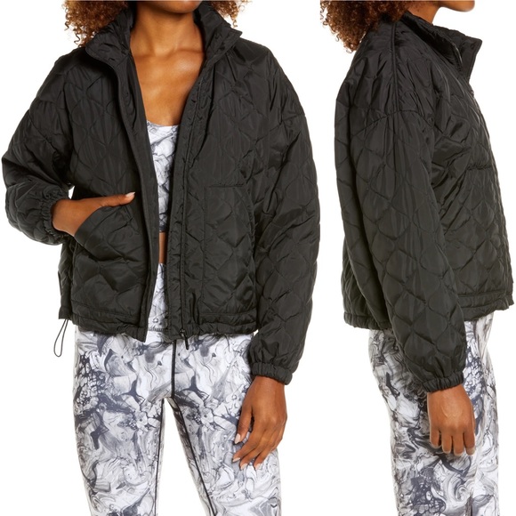 NEW Nordstrom Zella Quilted Bomber Jacket Black Size XL Lightweight Coat Puffer - Picture 2 of 15